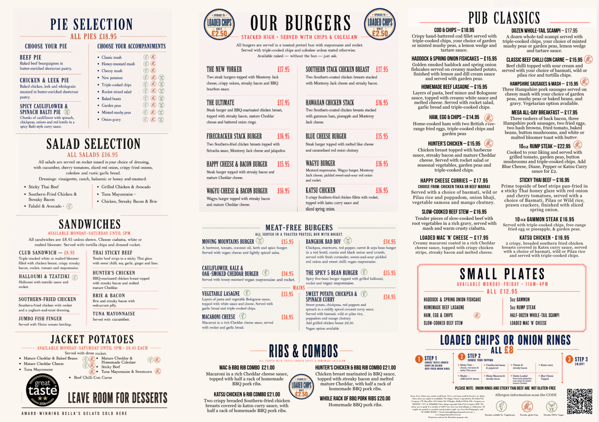 The Happy Cheese autumn and winter menu: pies, salads, burgers, pub classics and more