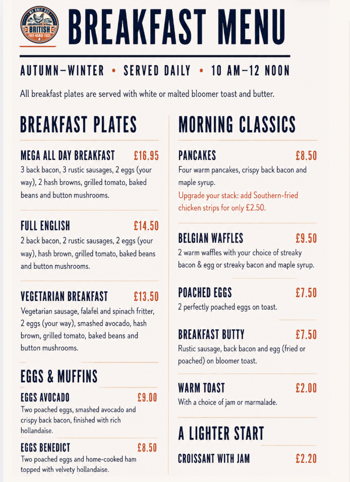 The Happy Cheese autumn and winter breakfast menu