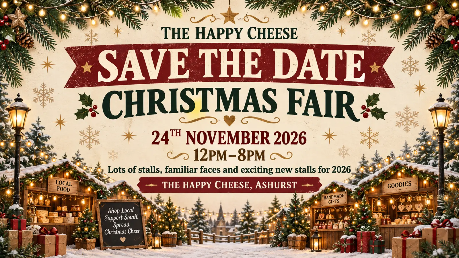 The Happy Cheese Christmas Fair on 24 November 2026 from 12pm to 8pm