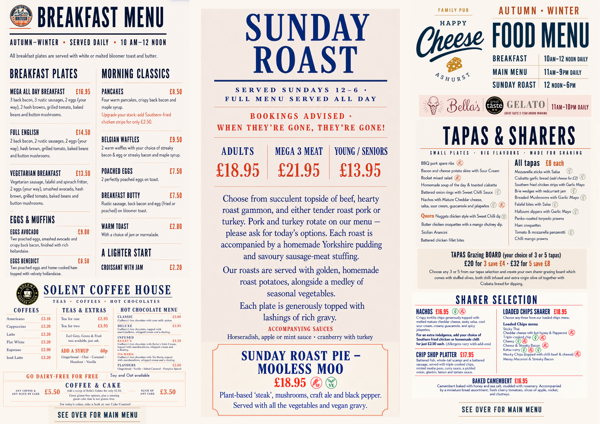 The Happy Cheese autumn and winter menu: breakfast, Sunday roasts, tapas and sharers