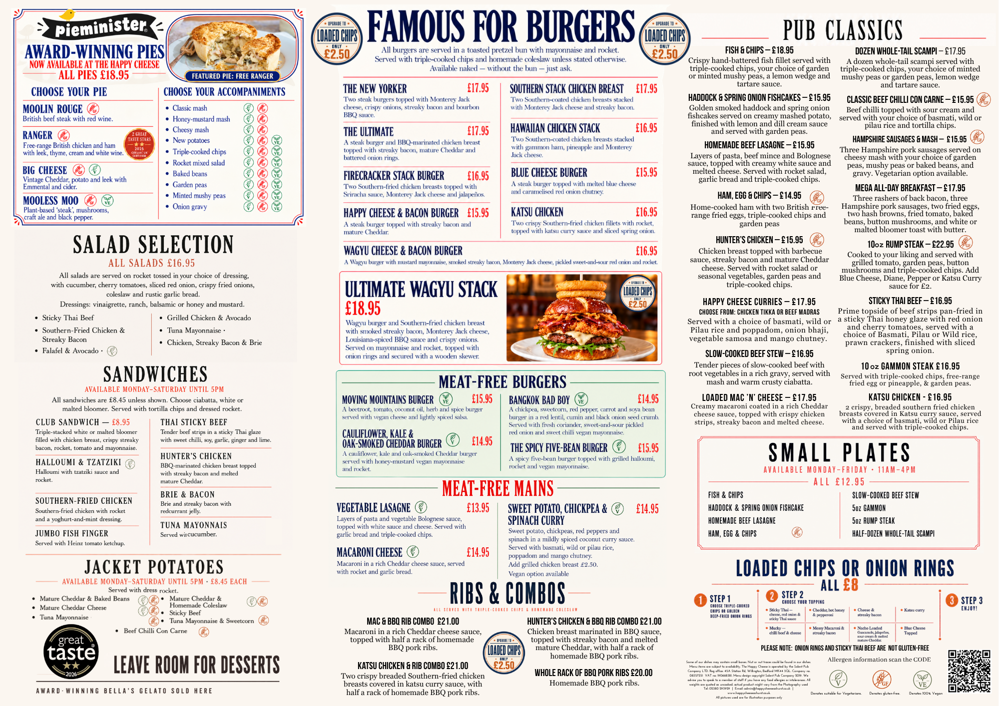 The Happy Cheese autumn and winter menu: pies, salads, sandwiches, burgers, pub classics, small plates and more